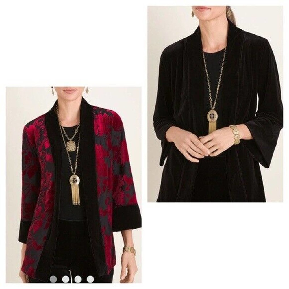 Chico's Travelers Collection Reversible Black To Red Velvet Jacket 1 8/10 H13887 - Picture 3 of 12